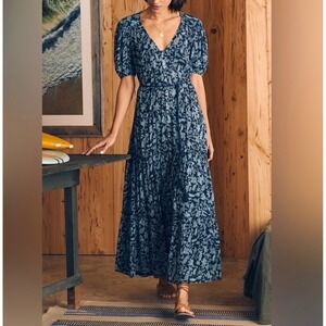 Faherty Orinda Maxi Dress S Floral Tiered Button Front Coastal Boho Cottagecore